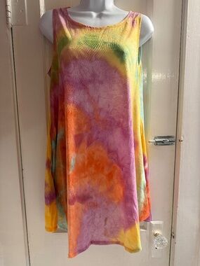 Y2K Bright Boho Tie Dyed Tank Style Pleated Summer Dress
